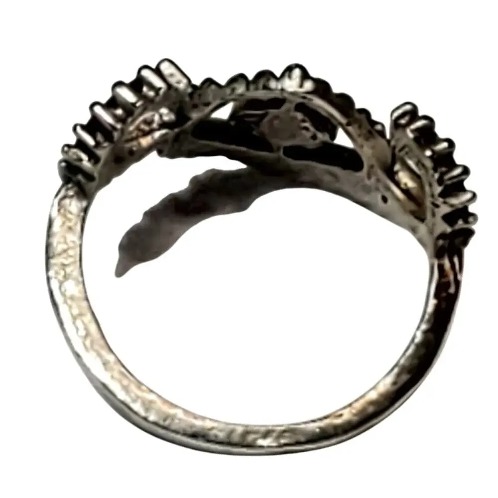 Silver Tone Antlers Ring Missing Cabochon Sz 7.5